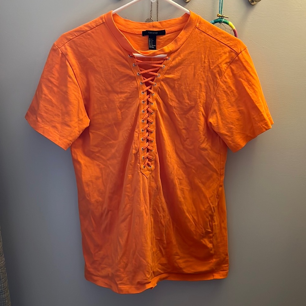 BNWOT Forever 21 lace up orange top
